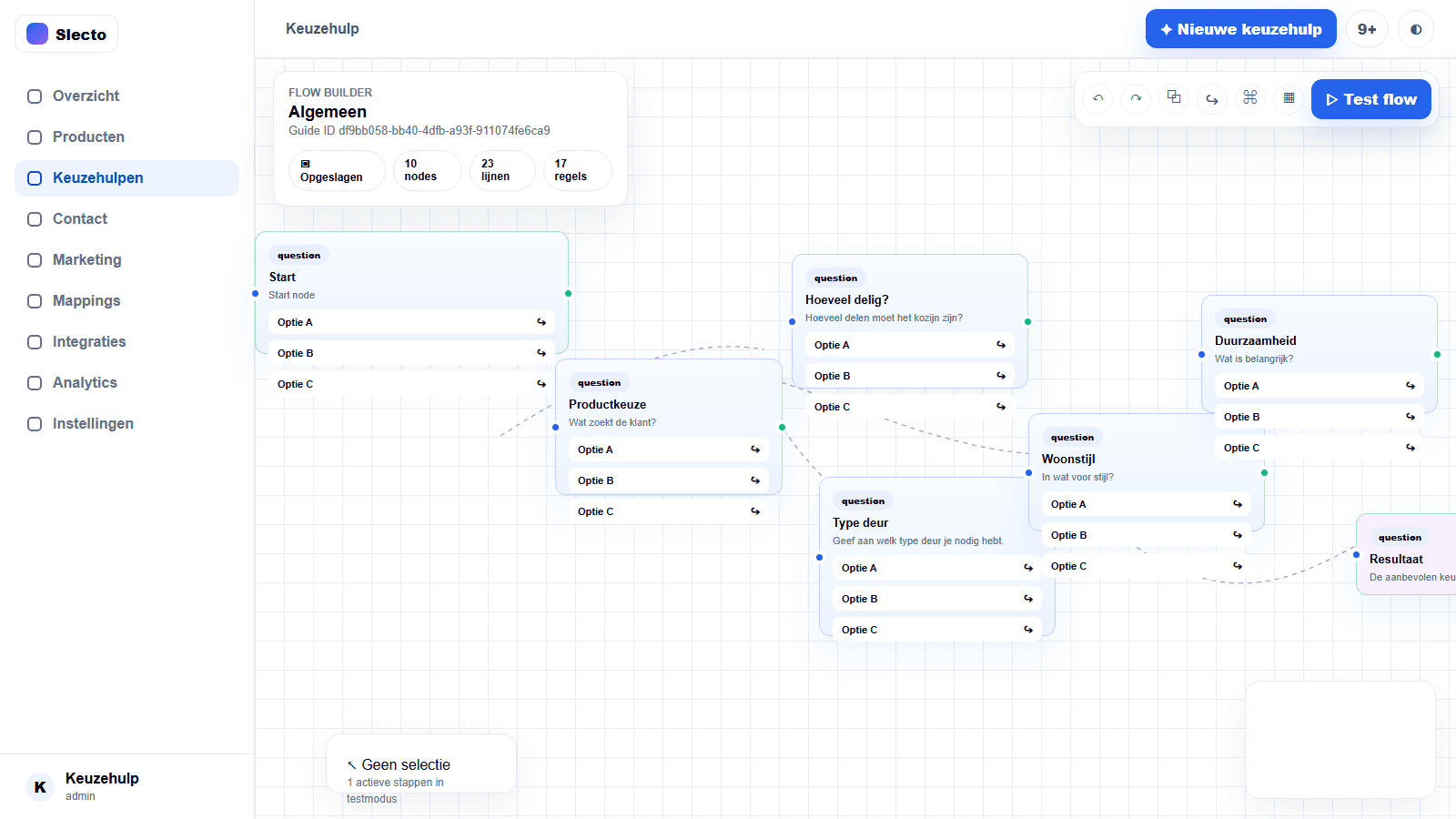Slecto advanced flow builder canvas