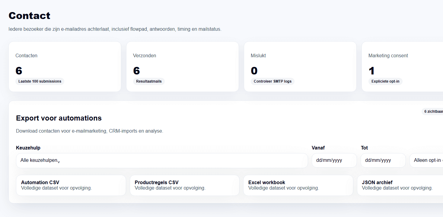 Slecto contact export with filters and download formats